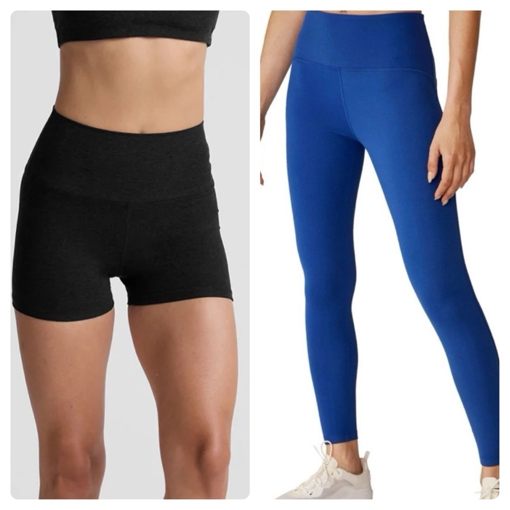 2 Beyond Yoga Women's Sz Small Blue High-Waisted Legging + Space Dye Black Short